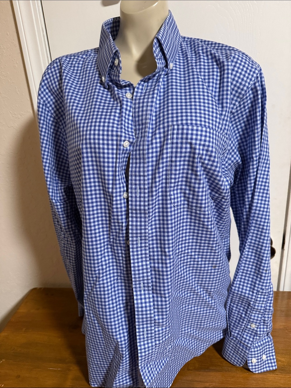 Nordstrom Dress Shirt 16 32/33 Trim Fit Blue Check Point Collar Cotton